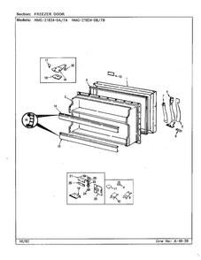 Freezer Door Diagram and Parts List for 21824-0A  Admiral Refrigerator