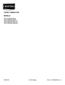 Cover Sheet Diagram and Parts List for MTUC7500AFH0  Maytag Trash Compactor