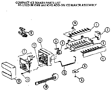Compact Ice Maker Diagram and Parts List for 36531-P1121902W  Amana Refrigerator