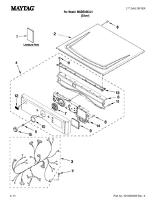 Top And Console Parts Diagram and Parts List for MGDE250XL1  Maytag Dryer