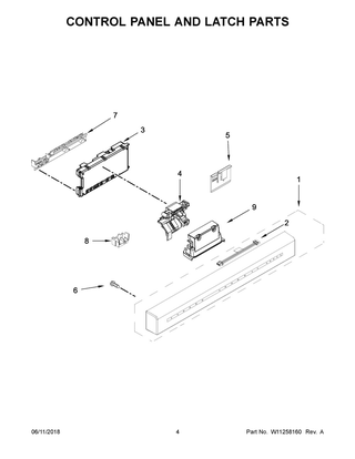 Control Panel And Latch Parts Diagram and Parts List for MDB4949SHZ0  Maytag Dishwasher