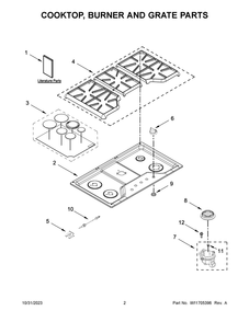Cooktop, Burner And Grate Parts Diagram and Parts List for MGC7536DS06  Maytag Cooktop