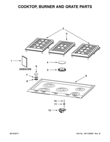 Cooktop, Burner And Grate Parts Diagram and Parts List for JGC3530GS0  Jenn-Air Cooktop