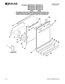 Door And Panel Parts Diagram and Parts List for JDB1275AWF44  Jenn-Air Dishwasher