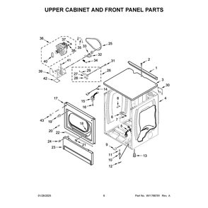 Upper Cabinet And Front Panel Parts Diagram and Parts List for MLE27PDFZW0  Maytag Dryer