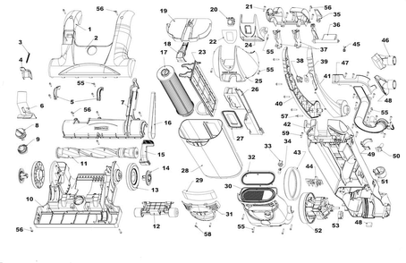 Complete Assembly Diagram and Parts List for U5265-955  Hoover Upright Vacuum