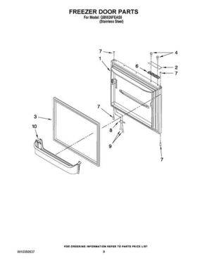05 - Freezer Door Parts Diagram and Parts List for GB5526FEAS5  Maytag Refrigerator
