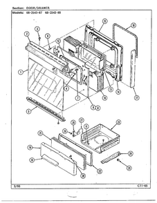 Door/drawer Diagram and Parts List for 2543  Magic Chef Range