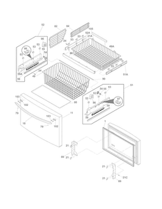 Freezer Drawer, Baskets Diagram and Parts List for CFD28WIB9  Crosley Refrigerator