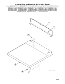 Cabinet Top/Control Hood Back Panel Diagram and Parts List for ADE6HRYS177TW01  Speed Queen Dryer