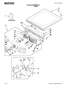 Top And Console Parts Diagram and Parts List for MGDE500VW3  Maytag Dryer
