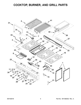 Cooktop, Burner, And Grill Parts Diagram and Parts List for JGRP648HM00  Maytag Range