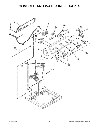 Console And Water Inlet Parts Diagram and Parts List for 7MMVWC565FW1  Maytag Washer