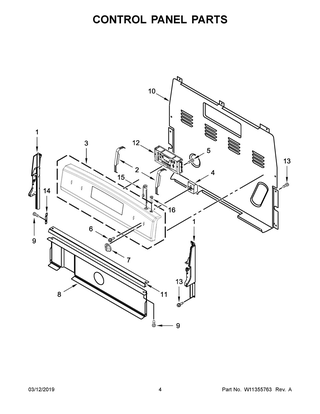 Control Panel Parts Diagram and Parts List for YACR4503SFW3  Maytag Range
