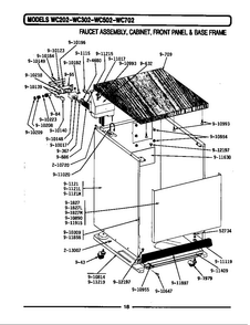 Faucet Assy, Cabinet, Front Panel & Base Diagram and Parts List for WC702  Maytag Dishwasher