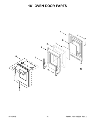 18" Oven Door Parts Diagram and Parts List for JDSP548HL00  Maytag Range