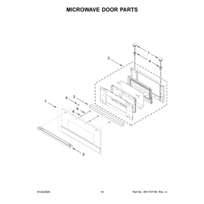 Microwave Door Parts Diagram and Parts List for JOECC730RM00  Jenn-Air Microwave Oven Combo