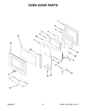07 - Oven Door Parts Diagram and Parts List for JLRP430WP01  Jenn-Air Range