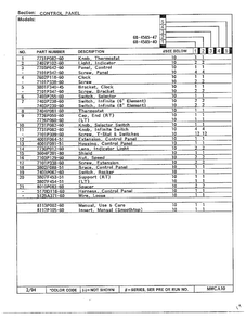 Control Panel Page 2 Diagram and Parts List for 68-4585-40  Magic Chef Range