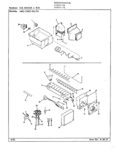 Ice Maker And Bin Diagram and Parts List for 24922-7A  Admiral Refrigerator