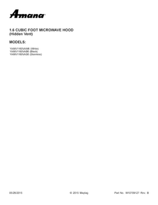 Cover Sheet Diagram and Parts List for YAMV1160VAW6  Amana Microwave