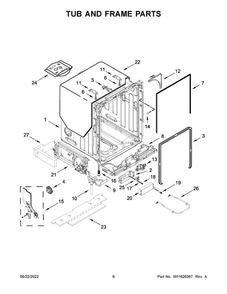 Tub And Frame Parts Diagram and Parts List for JDPSS246LM1  Maytag Dishwasher