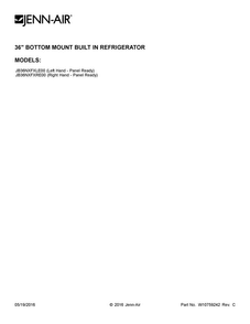 Cover Sheet Diagram and Parts List for JB36NXFXLE00  Jenn-Air Refrigerator