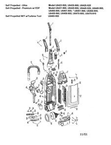 Handle, Housing, And Motor Diagram and Parts List for U6423-900  Hoover Upright Vacuum