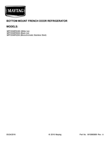 Cover Sheet Diagram and Parts List for MFF2558FEH00  Maytag Refrigerator
