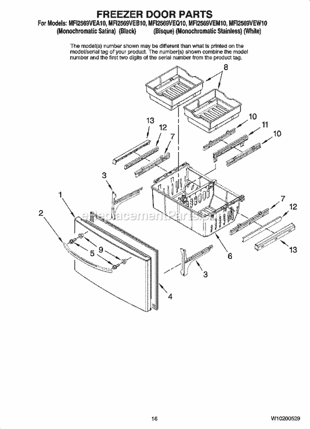 Freezer Door Parts Diagram and Parts List for MFI2569VEB10  Maytag Refrigerator