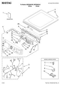 Top And Console Parts Diagram and Parts List for MEDE900VW0  Maytag Dryer