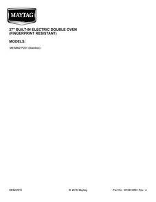 Cover Sheet Diagram and Parts List for MEW9627FZ01  Maytag Wall Oven