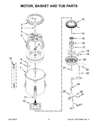 Motor, Basket And Tub Parts Diagram and Parts List for MVWB757JW0  Maytag Washer