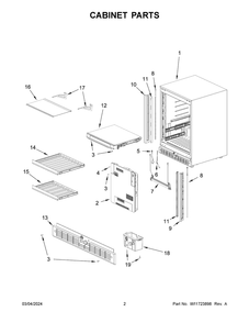 Cabinet Parts Diagram and Parts List for JUBFR242HM02  Jenn-Air Refrigerator