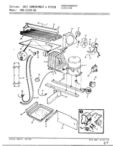 Unit Compartment & System Diagram and Parts List for 21524-0A  Admiral Refrigerator