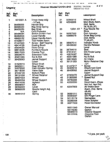 Hoover Vacuum Legacy Page 2 Diagram and Parts List for U4731-910  Hoover Upright Vacuum