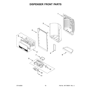 Dispenser Front Parts Diagram and Parts List for MFT2772HEZ08  Maytag Refrigerator