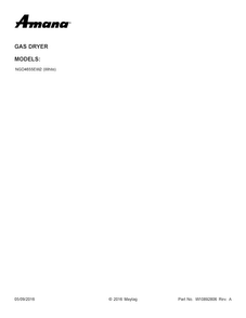 Cover Sheet Diagram and Parts List for NGD4655EW2  Amana Dryer