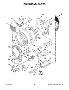 Bulkhead Parts Diagram and Parts List for YMED6630HW2  Maytag Dryer