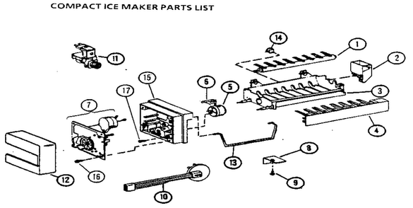 Compact Ice Maker Diagram and Parts List for 36048-P1122102W  Amana Refrigerator