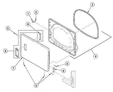Door Assy Diagram and Parts List for SDG609WF  Speed Queen Dryer