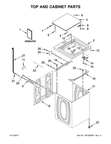 Top And Cabinet Parts Diagram and Parts List for CAW35114GW0  Crosley Washer