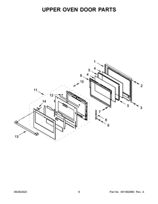 Upper Oven Door Parts Diagram and Parts List for MOED6030LZ01  Maytag Wall Oven