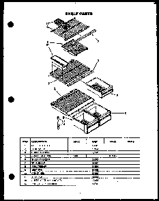 Shelf Parts Diagram and Parts List for GFS165 MN10 Caloric Refrigerator