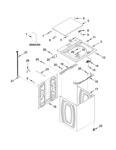 Top And Cabinet Parts Diagram and Parts List for 4KMVWC230EW0  Maytag Washer
