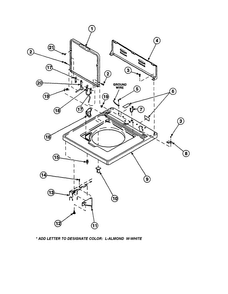 Cabinet Top/control Hood Rear Panel Diagram and Parts List for LW6163WM-PLW6163WMA  Amana Washer