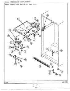 Fresh Food Compartment Diagram and Parts List for 21153-0B  Admiral Refrigerator