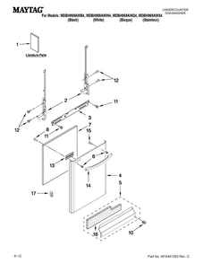Door And Panel Parts Diagram and Parts List for MDBH969AWB4  Maytag Dishwasher