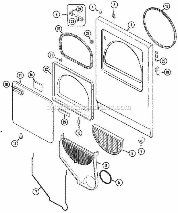 DOOR (SERIES 11) Diagram and Parts List for PYE2300AYW  Maytag Dryer