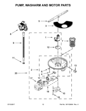 07 - Pump, Washarm And Motor Parts Diagram and Parts List for ADB1500ADB4  Amana Dishwasher